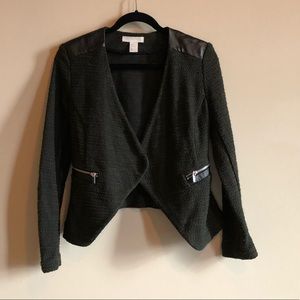 H&M DARK GREEN BLAZER JACKET WITH LEATHER DETAILS